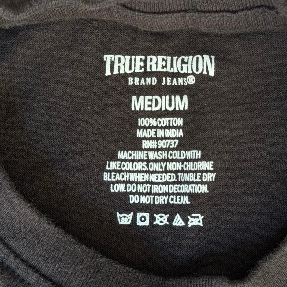True Religion Mens Black‎ Cotton Horseshoe Logo Crew Neck T-Shirt Size Medium